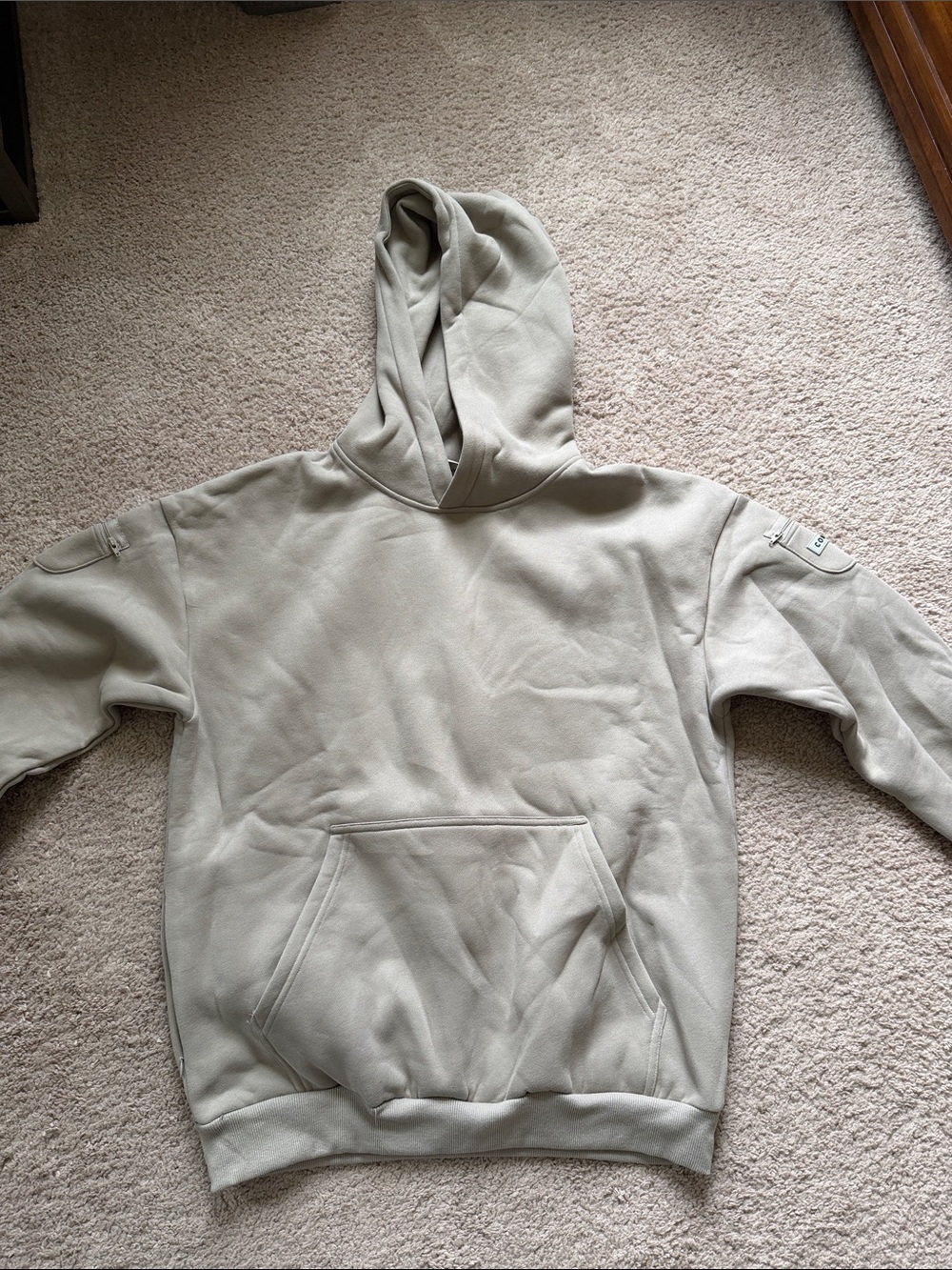 Comfort Hooded Pullover Sweatshirt in Light Tan